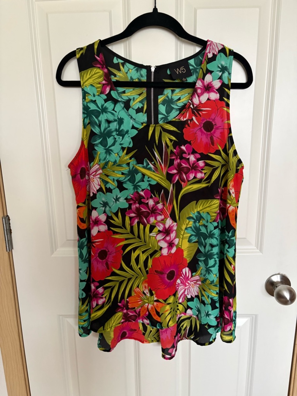 W5 Black Floral Sleeveless Camisole with Bright Multicolor Blooms